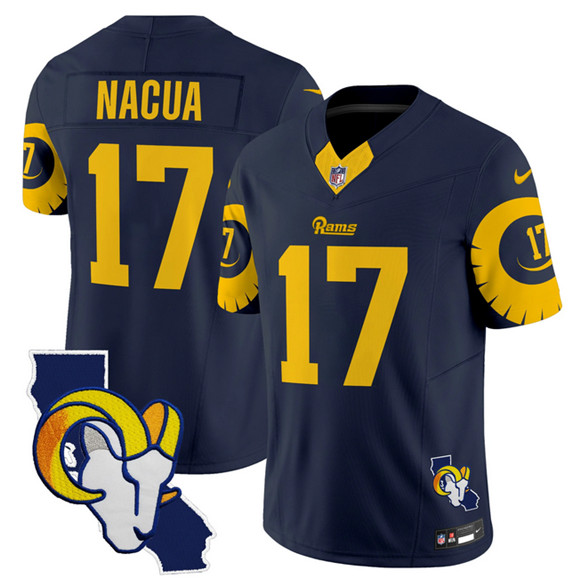Men's Los Angeles Rams #17 Puka Nacua Navy 2025 F.U.S.E. V2 Limited Stitched Football Jersey Men's Los Angeles Rams #17 Puka Nacua Navy 2025 F.U.S.E. V2 Limited Stitched Football Jersey